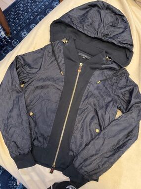Gucci Black Monogram Bomber Jacket with detachable hood XS